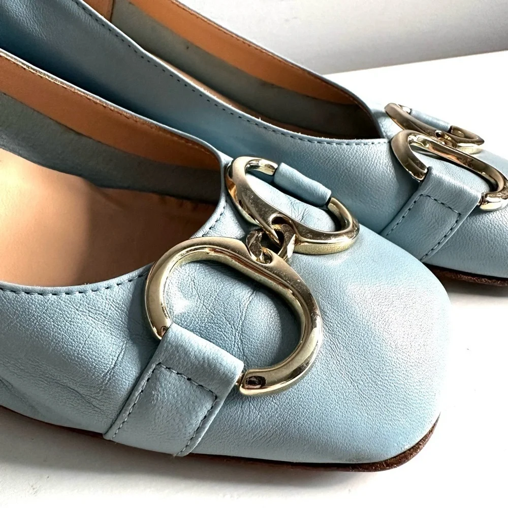 SCARLET Made in Italy, Low Block Heel, Leather, Baby Blue, Buckle Detail, Sz 8.5 - Picture 3 of 11